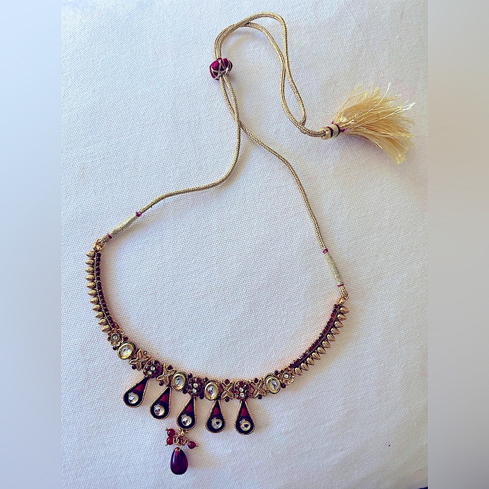 Garnet and golf vermeil handmade Indian necklace